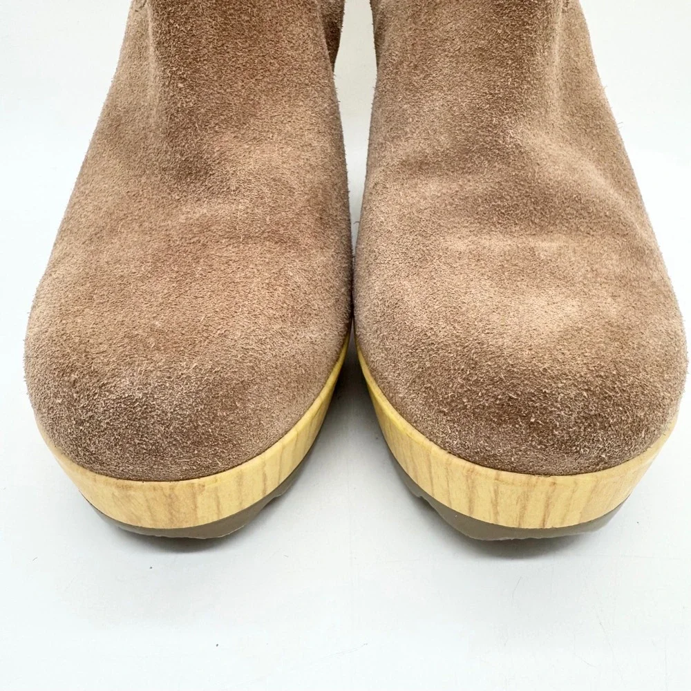 Dr. Scholl's Wild About Clog Comfort Booties Brown Suede Faux Wood Platform - 11